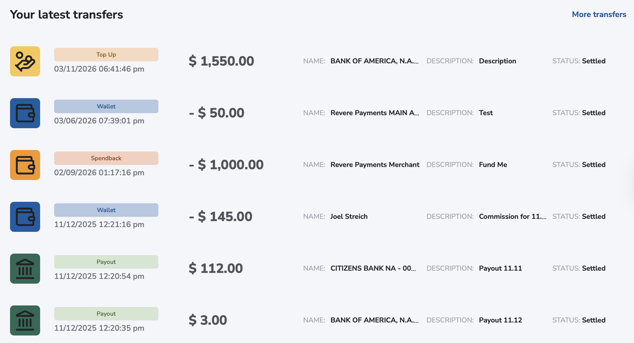 Latest Wallet Transfers
